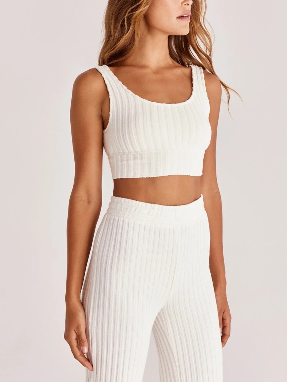 Ribbed Ivory Tank Top and Matching Pants Set